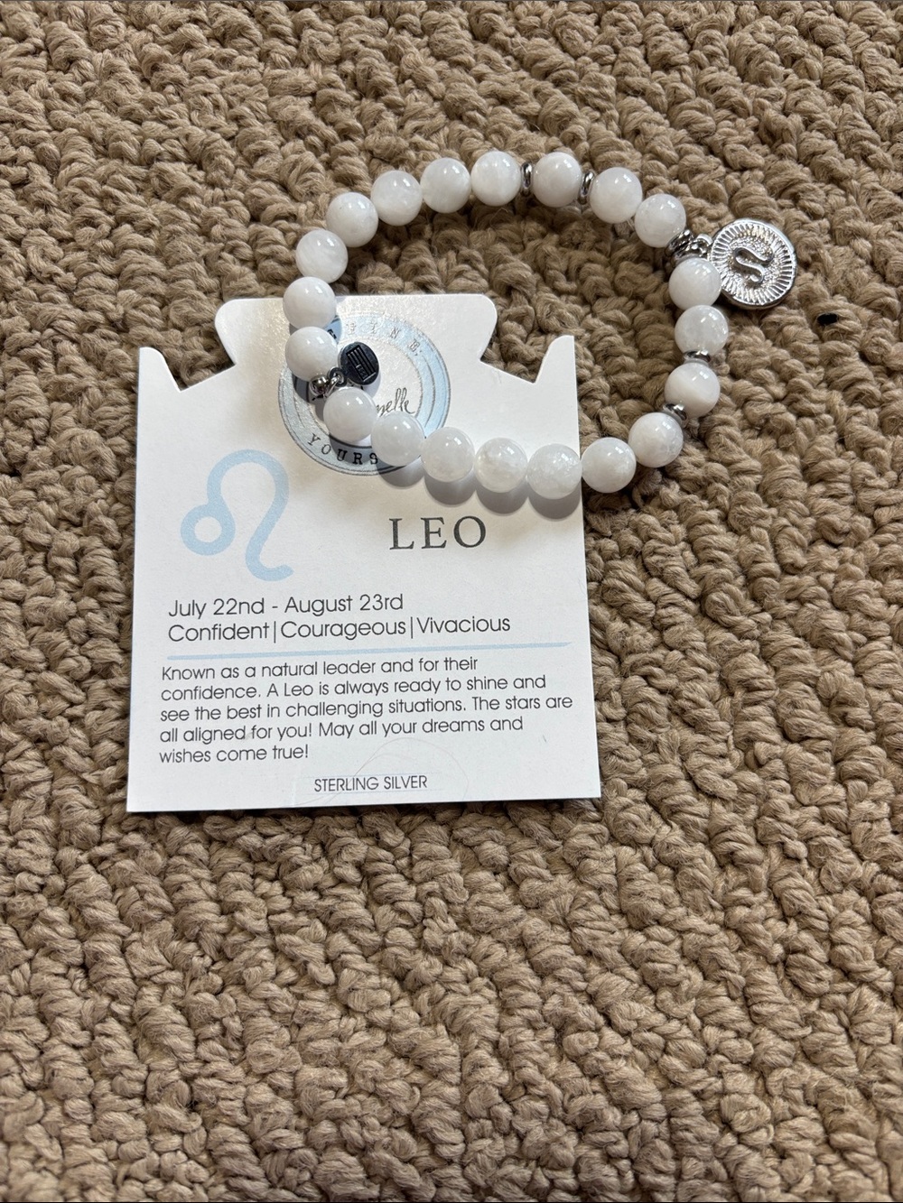 Leo Zodiac White Beaded Stretch Bracelet